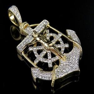 Luxury Gold Anchor Cross Pendant with <b>Ship</b> <b>Wheel</b> Fully Iced in Moissanite Diamonds Premium Hip Hop Jewellery Charm - Product Image 2