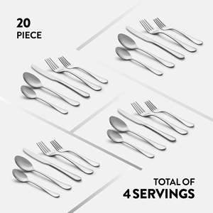 Set di posate in acciaio inossidabile da 20 pezzi, elegante collezione di utensili con finitura a specchio - Product Image 5