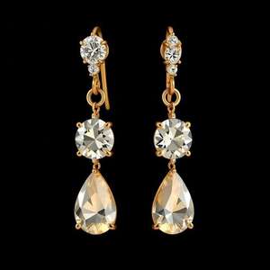 Boucles d'oreilles en cristal blanc 12 GM, rondes de 6 mm et 8 mm, poire de 9x12, pendantes de 5 pouces, en argent sterling 925 plaqué or 18 carats, bijoux longs - Product Image 6