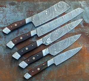 Ensemble de couteaux de cuisine professionnels de vente chaude 5 pièces couteau de Chef en acier damas avec manche en bois commande minimum 10 pièces - Product Image 5