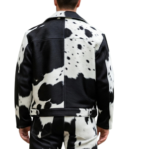 Veste et pantalon en cuir de vachette et toile, col montant, logo frontal, finition unie, service OEM, décontracté, coupe-vent, écologique, pleine fleur - Product Image 4