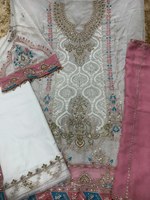 Baju Muslim Wanita Bordir Bahan Faux Georgette Multi Warna Sepanjang Lutut Tanpa Jahitan Etnik Modern Penyerap Keringat Salwar Kameez