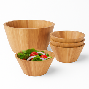 Bol de service en bois ondulé pour salade de fruits avec ustensiles faits à la main, accessoire de vaisselle en bois naturel durable et élégant - Product Image 5