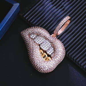 Collar con Colgante de Labios de Cliente, Diseño de Labios Grandes Estilo Hip Hop, Moissanita Real con Incrustaciones de Diamantes y Zafiro Rosa, Cadenas y Colgantes Hip Hop - Product Image 4
