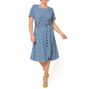 Abito Midi Leota da Donna in Jersey Viola con Stampa Floreale Brittany, Modello Svasato e Vestibilità Aderente - Vita Naturale - Product Image 4