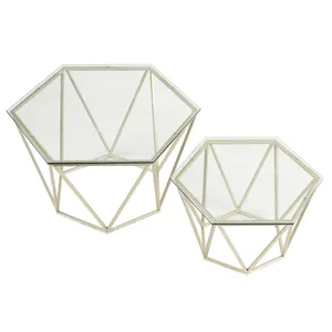 Mesa de centro de Metal para decoración del hogar de lujo con tapa de cristal, Mesa Central elegante para sala de estar, hogar, Hotel, uso de decoración Interior - Product Image 1