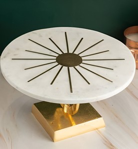 Soporte de exhibición de comida de repostería con base de metal superior de mármol redondo de diseño de lujo al mejor precio - Product Image 5