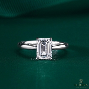Bague de fiançailles solitaire en moissanite taille émeraude certifiée IGI, or blanc 9K 10K 14K 18K, bague de mariage pour femme - Product Image 1