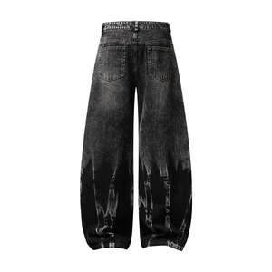 Distressed Ripped Canvas <b>Jeans</b> for <b>Men</b>-Breathable Eco-Friendly <b>Drawstring</b> Closure Mid Waist Stone Wash Wide Leg Straight Pants - Product Image 6