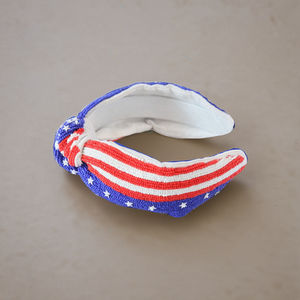 งานฝีมือประณีตประดับลูกปัดทำมือ ที่คาดผมลายธงชาติอเมริกัน ผลิตในสหรัฐอเมริกา ของตกแต่งผมธงชาติอเมริกัน ขายส่ง - Product Image 2