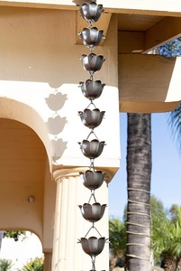 Elegante Cadena de lluvia de taza de flor de plata para un hermoso flujo de agua Metal duradero para jardín al aire libre y decoración del hogar - Product Image 2