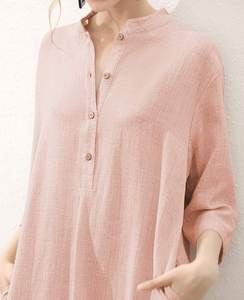 2024 vestido recto de manga tres cuartos con cuello en V y botones para mujer, ropa festiva lavable sostenible Natural tejida - Product Image 4