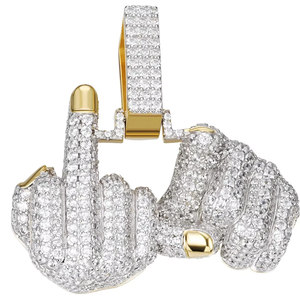 Colgante de Mano con Diseño Hip Hop, Chapado en Oro de 14k y Rodio, Plata 925, con Piedras de Moissanita Redondas con Corte Brillante VVS para Fiestas - Product Image 1