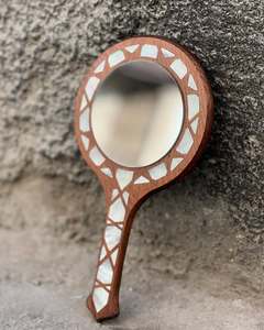 Personalized Miniature Makeup Mirror in Sheesham Wood with Hand-Inlaid Mother-of-Pearl Accents for Birthday Occasions - Product Image 6