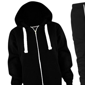 <b>Black</b> <b>Zip</b> <b>Up</b> <b>Hoodie</b> Tracksuit With Jogger Pants For <b>Men</b> Women Winter Casual Sportswear Wholesale OEM Custom Logo - Product Image 6
