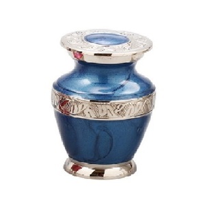 High Quality Brass Cremation <b>Keepsake</b> Urn With Gold Black Engraved Band And Blue Color Finished <b>For</b> Human <b>Ashes</b>-Funeral Supply - Product Image 4