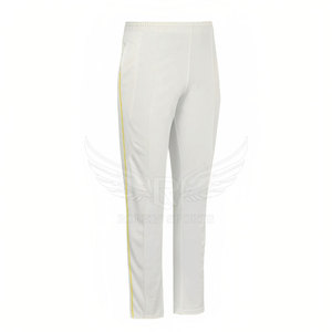 ROLEN SPORTS Men's <b>White</b> <b>Cricket</b> Uniform Set Polyester Breathable Short Sleeve Polo Shirt and Pants with Yellow Trim - Product Image 6