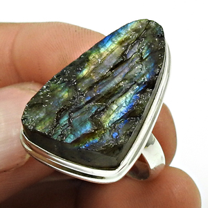 Good Quality Trendy Handmade Gemstone 925 Sterling <b>Silver</b> <b>Statement</b> Uncut Rough Labradorite Boho <b>Ring</b> Wholesale Factory Price - Product Image 2