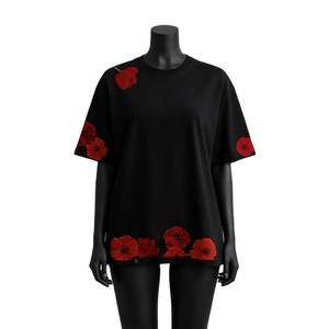 Camiseta Extra Grande Personalizada para Mujer, Estampado Floral, Algodón, Corte Holgado, Informal, Manga Corta, Venta al Por Mayor OEM - Product Image 1