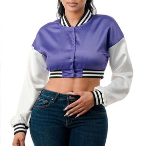 Chaqueta Bomber de satén corta para mujer con aspecto elegante y botón Nuevo, logotipo personalizado impreso, económico, de nailon, impermeable, Reversible - Product Image 4