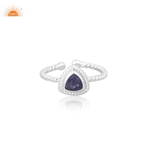 Designer Iolite Trillion Cut Gemstone Twist Style OPen Band Birthstone Everyday Handmade Ring Custom Jewellery Manufacturer - Product Image 2