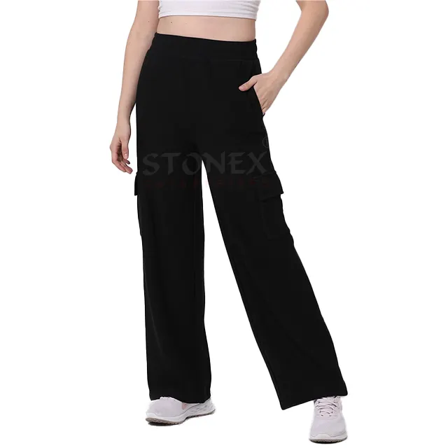 Mujer Casual transpirable suelta pierna ancha negro Jogger mejor calidad mujeres pantalones/pantalones venta