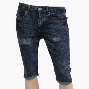 Pantalones cortos de mezclilla ligeros de OEM para hombre, ropa de calle de verano, pantalones vaqueros de diseño personalizado de alta calidad con ajuste relajado de aspecto informal de algodón azul - Product Image 5