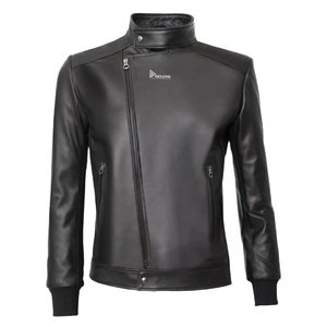 Plain Black <b>Genuine</b> <b>Leather</b> <b>Jacket</b> For Men All-match Motorcycle <b>Jacket</b> PU <b>Leather</b> Men <b>Leather</b> <b>Jacket</b> for Men Autumn Windproof - Product Image 1