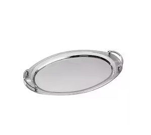 Plateau de rangement et plateau de service ovale contemporain en acier argenté et or avec poignée une pièce maîtresse de décoration intérieure - Product Image 2