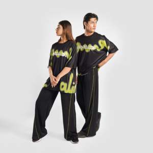 FlowLine Men's Trousers <b>Black</b> with Neon Green Size XL/5XL Lightweight Straight Pattern <b>Work</b> Wear Side Stripe Zipper Decorations - Product Image 1