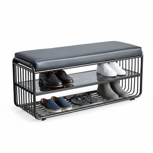 Organizador Moderno de 2 Niveles para Zapatos y Ropa, con Estructura de Hierro y Cojín, Diseño Plegable para Sala de Estar - KG68044 - Product Image 1