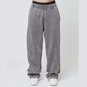 Pantalones de chándal casuales para hombre, de algodón tejido con lavado ácido, de corte holgado medio, con logotipo, de forro polar, ecológicos, ligeros, elásticos y de pierna ancha - Product Image 1