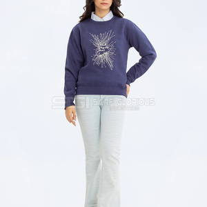 เสื้อสเวตเชิ้ตผ้าคอตตอนคุณภาพสูง 100% คอกลม พิมพ์ลายลำลอง สำหรับผู้หญิง ปี 2025 พร้อมโลโก้สั่งทำด้านหน้า สำหรับฤดูหนาว - Product Image 2
