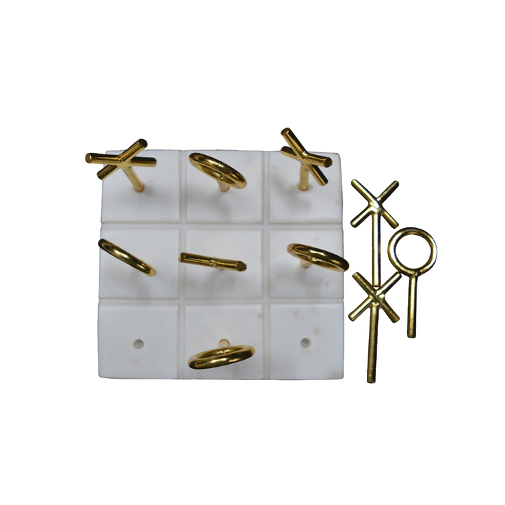 Accessories Modern Marble White Tic Tac Toe Chess Game Set Chessboard for Brass Conis with Brown Box Packing