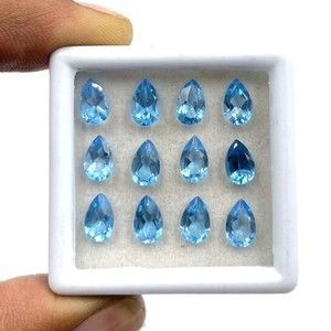 ลูกแพร์ตัดพลอยบุษราคัมสีฟ้าจากสวิสธรรมชาติขนาด4x5มม. ลูกปัดหินเหลี่ยมเพชรพลอยบุษราคัมคุณภาพสูงสำหรับทำเครื่องประดับในราคาโรงงาน - Product Image 1