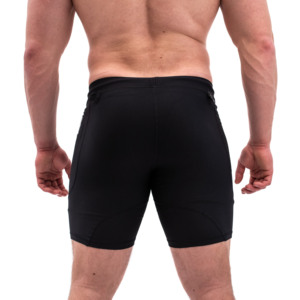 Logo personnalisé Hommes Compression Gym Workout Shorts Noir Sans Couture Taille Moyenne Fitness Biker Wear Taille Élastique 100% Polyester Solide - Product Image 6