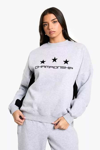 Top qualité gris chiné 2 pièces femmes étoile Slogan survêtement ensemble respirant à capuche et pantalons de survêtement survêtement ensemble femmes survêtement - Product Image 2