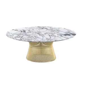 Mesa de centro com tampo de mármore, mesa de centro de metal elegante e elegante, móveis para sala de estar, design quente e preço acessível