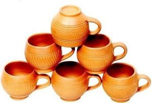 Handmade Terracotta <b>Tea</b> Cup and Saucer <b>Set</b> Vintage Embossed Ceramic Drinkware for Home Office <b>Party</b> - Product Image 5