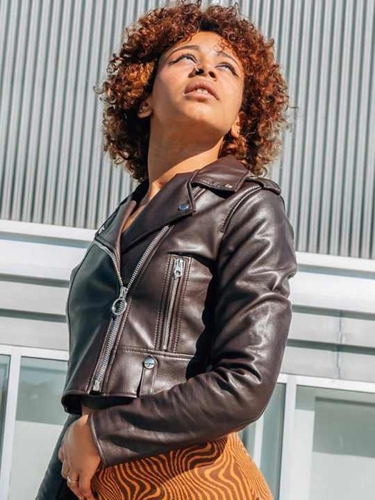Red Lambskin Leather Cropped Jacket Women Leather Biker Jacket Leather Real Jacket