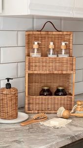 Estante y Cesta de Ratán Hechos a Mano Personalizados, Productos Tejidos Decorativos para Cocina, Baño u Hogar, OEM Disponible - Product Image 2