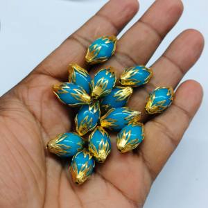 Cuentas de cristal azul cielo de 20x10mm con tapas de extremo de loto dorado | Joyería decorativa y suministros de cuentas para manualidades - Product Image 4