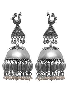 Pendientes de plata oxidada Jhanak Banjara Jhumka de estilo bohemio de alta calidad, conjuntos de joyería de moda chapada en plata moderna de alta calidad - Product Image 3