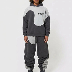 2026 New Arrival Oversize Fit Color Block Panelled Hoodie & Baggy Jogger Set Heavyweight Breathable Two Piece <b>Sweat</b> suit - Product Image 1