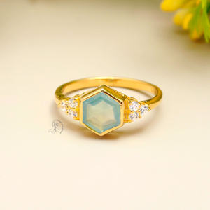 Anillo de Piedra Preciosa Semipreciosa de Aguamarina con Corte Hexagonal Natural, Plata de Ley 925, Joyería Fina Única, para Venta al por Mayor ODM - Product Image 2