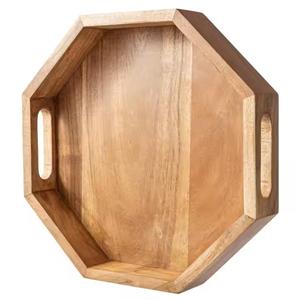 Bandeja de madera redonda de tendencia con mango de metal para bodas en hoteles o fiestas, Bandejas para servir en el hogar - Product Image 1