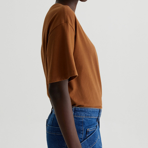 T-shirt à col rond à manches courtes et à séchage rapide pour femmes OEM T-shirt confortable en jersey de coton marron personnalisé Vente en gros T-shirts pour femmes sur mesure - Product Image 3