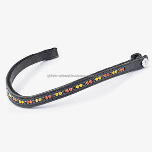 Banda de ceja de caballo de cuero acolchado con forma de onda de calidad superior decorada con cristales multicolores diamantes de imitación cadena de metal banda de ceja - Product Image 2