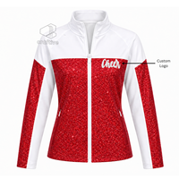 Veste de cheerleading en polyester avec paillettes, personnalisable et brodée, à blocs de couleurs, pour l'équipe de cheerleading et les entraînements de danse