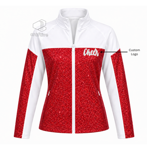 Cheerleading <b>Glitter</b> Warm up Polyester <b>Jacket</b> Custom Embroidered Color block <b>Jacket</b> For Cheer Team Dance Practice - Product Image 4